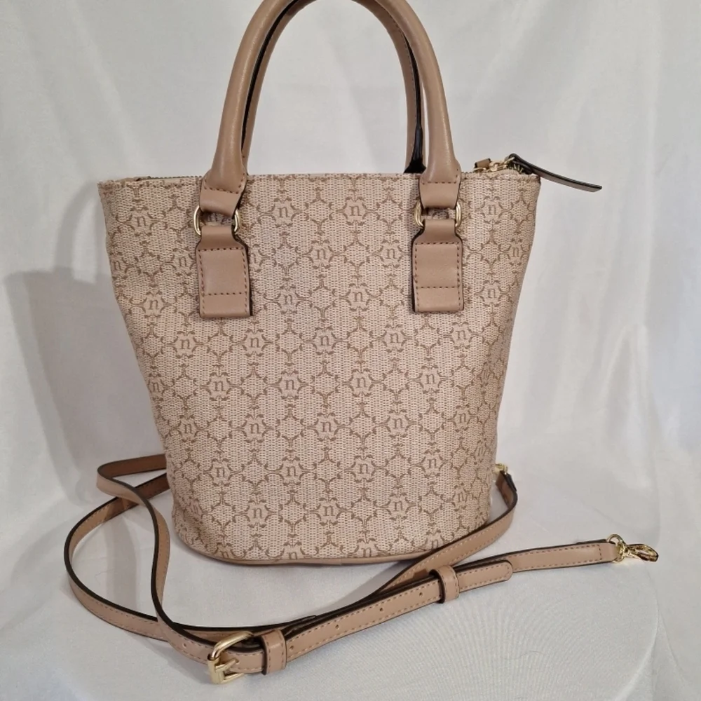 Neutral Monogram Tote Bag with Floral Charm - Picture 2 of 8